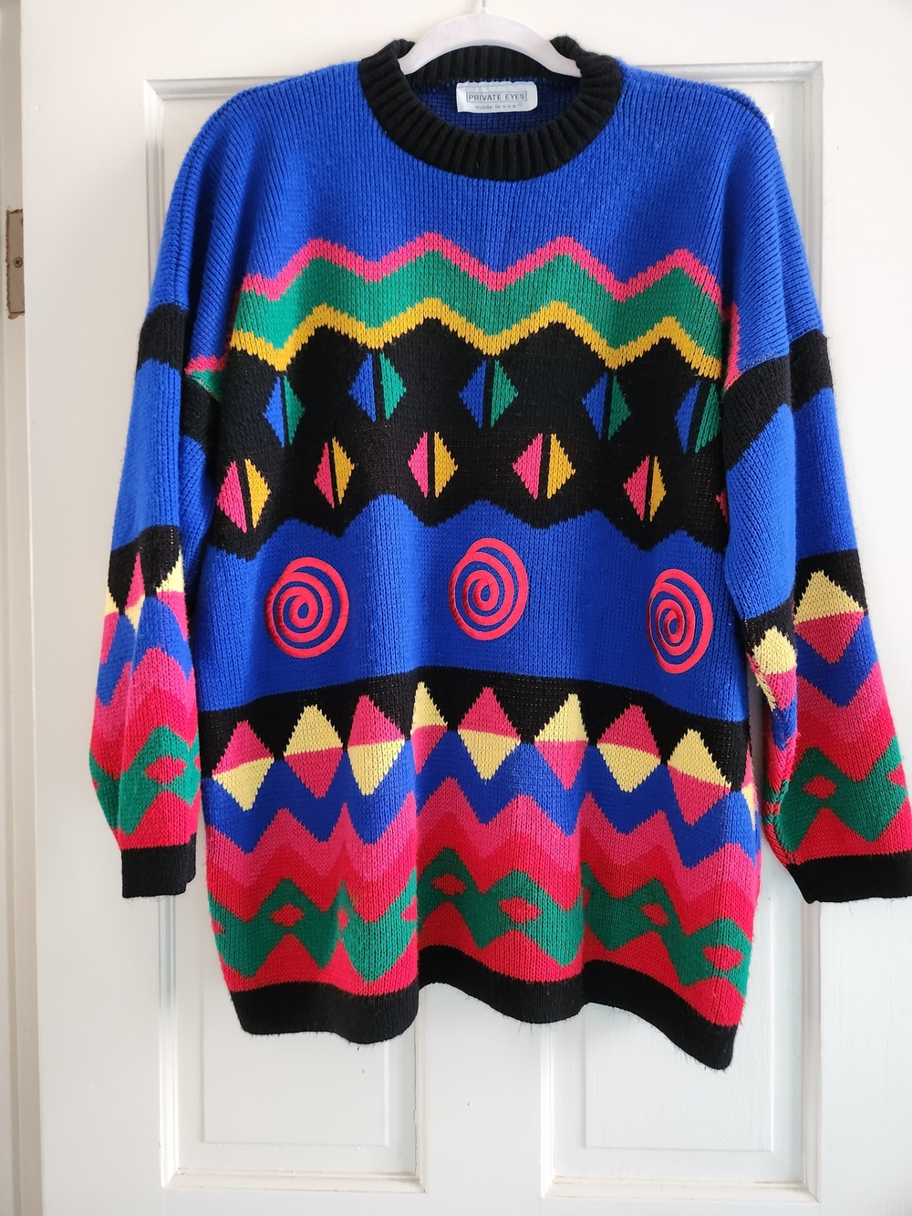 Vintage 80s 90s Retro Geometric Crewneck Sweater by Private Eyes USA 3X Plus